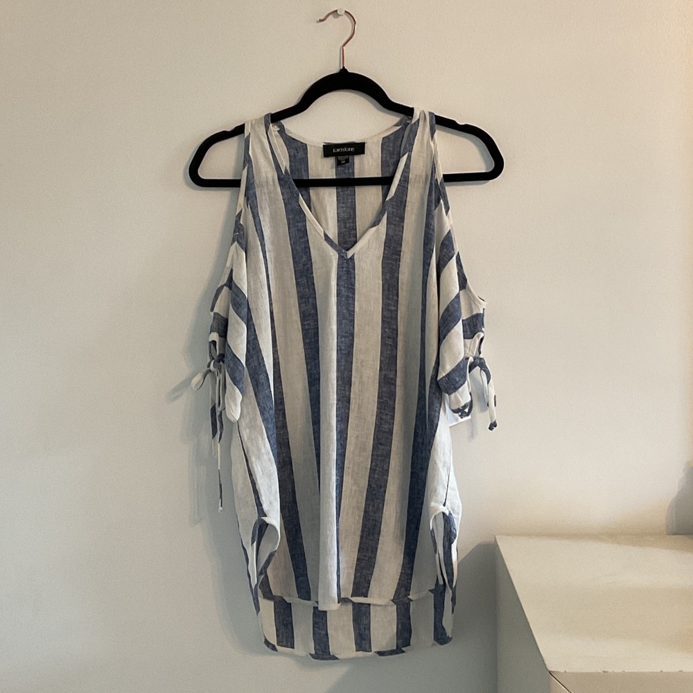 Karen Kane Blue & White Striped Cold-Shoulder Tunic
